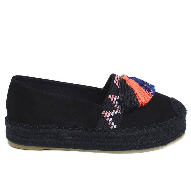 Schwarz 1735 Schwarze Espadrilles mit Fransen