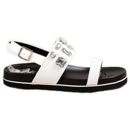 SHELOVET Weiße Sandalen mit Kristallen