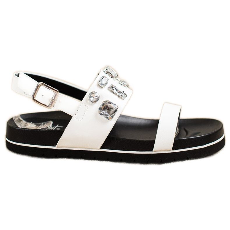 SHELOVET Weiße Sandalen mit Kristallen