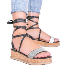 Schwarze Sandalen mit Zirkonia gebunden Ves