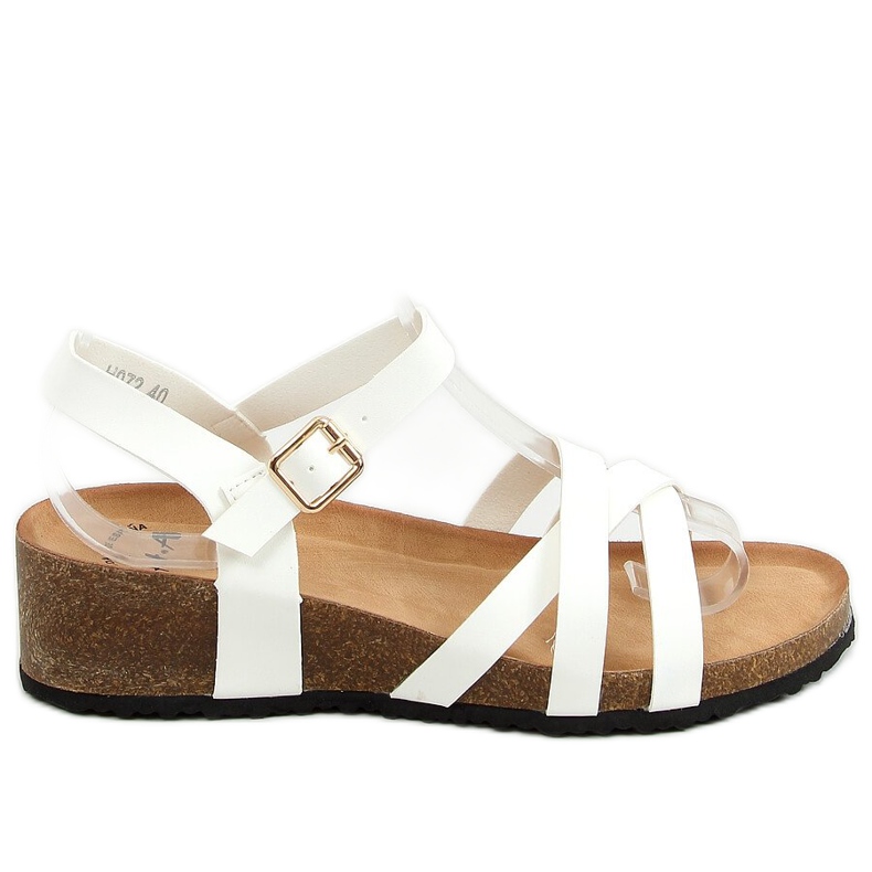Weiße Sandalen auf Kork-Keilabsatz H072 Blanco