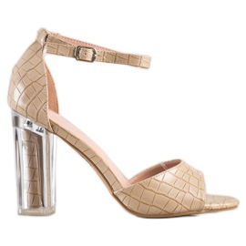 Renda Sandalen mit transparentem Absatz beige