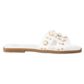 SHELOVET Modische Hausschuhe mit Strasssteinen weiß