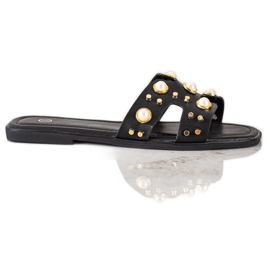 SHELOVET Modische Hausschuhe mit Strasssteinen schwarz