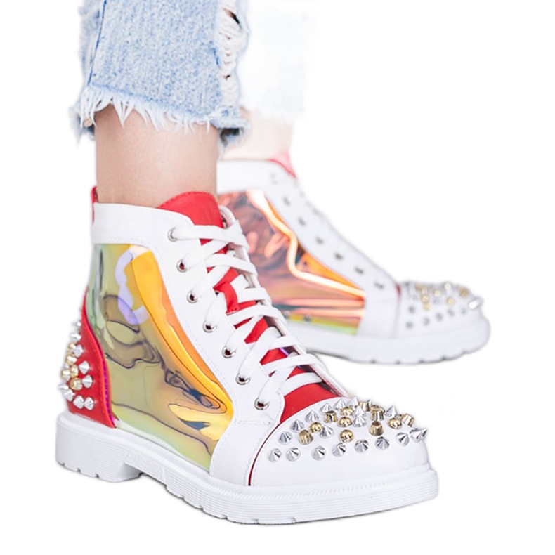 Weiß-rote transparente Stiefel mit Lea-Nieten