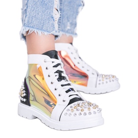 Schwarz-weiße transparente Stiefel mit Lea-Nieten