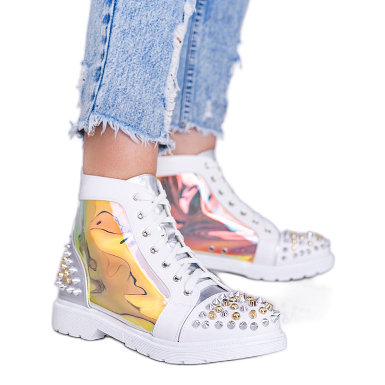 Transparente Stiefel in Weiß und Silber mit Lea-Nieten silber-