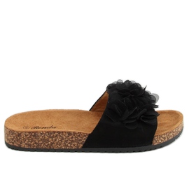 Schwarze Korkhausschuhe mit Blumen 620-73 Schwarz