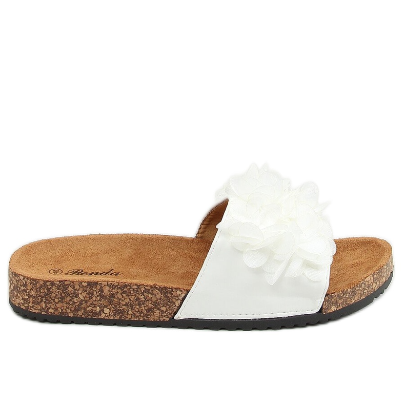 Weiße Korkhausschuhe mit Blumen 620-73 Weiß