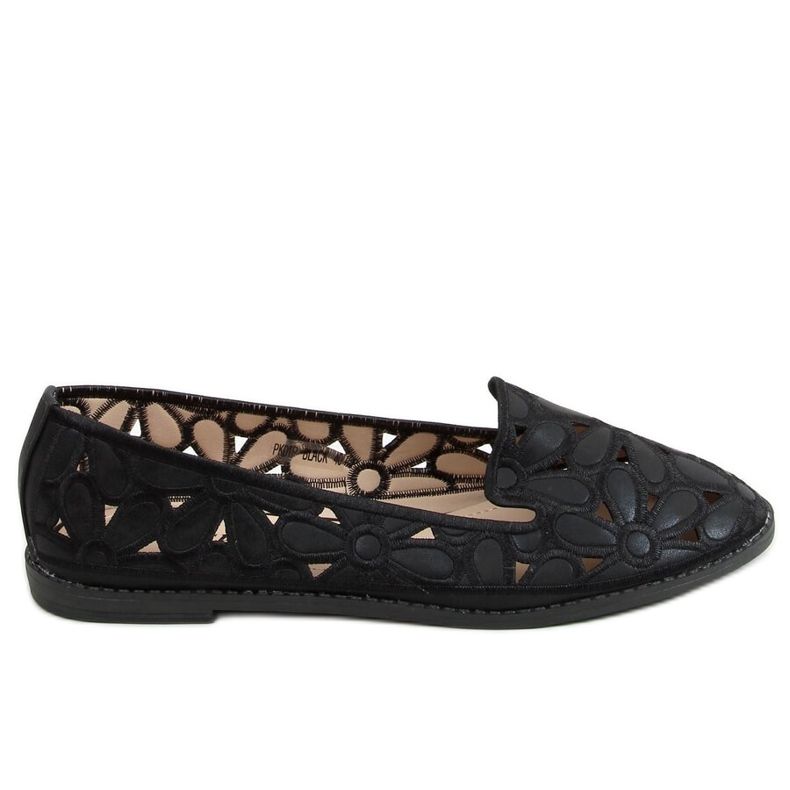 Schwarze durchbrochene Ballerinas PK01P Schwarz