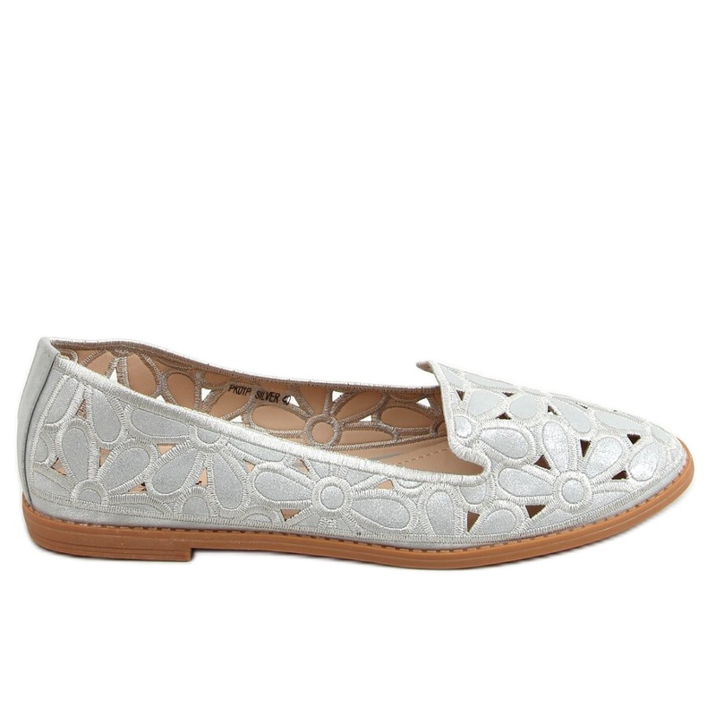 Graue durchbrochene Ballerinas PK01P Silber