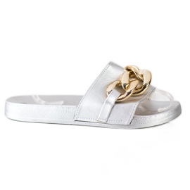 SHELOVET Silberne Hausschuhe mit Ornament silber-