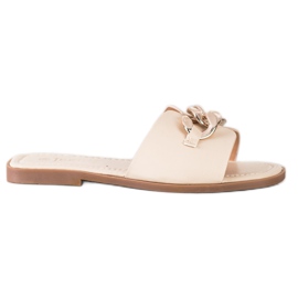 SHELOVET Hausschuhe mit goldener Verzierung beige