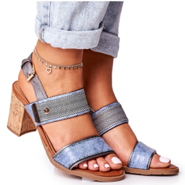 Damensandalen mit Kork-High-Heel, Blau