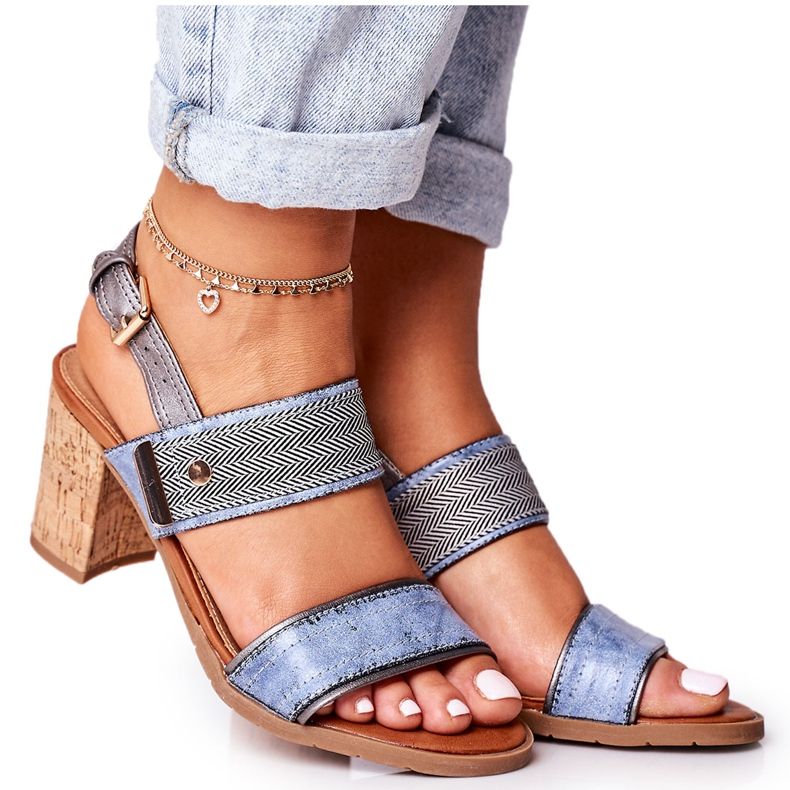 Damensandalen mit Kork-High-Heel, Blau