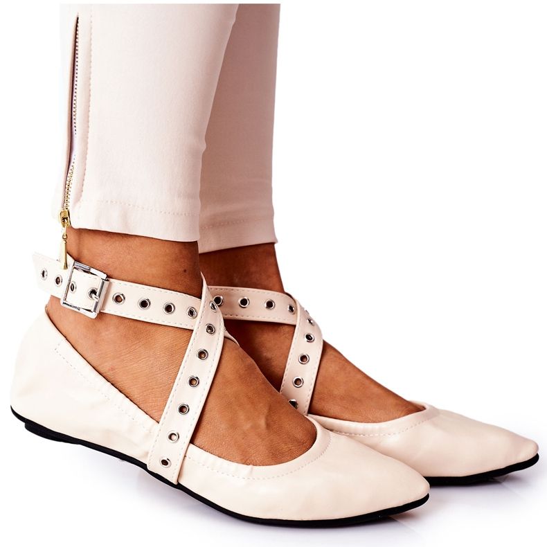 Faltbare Ballerinas aus Leder Lu Boo Beige