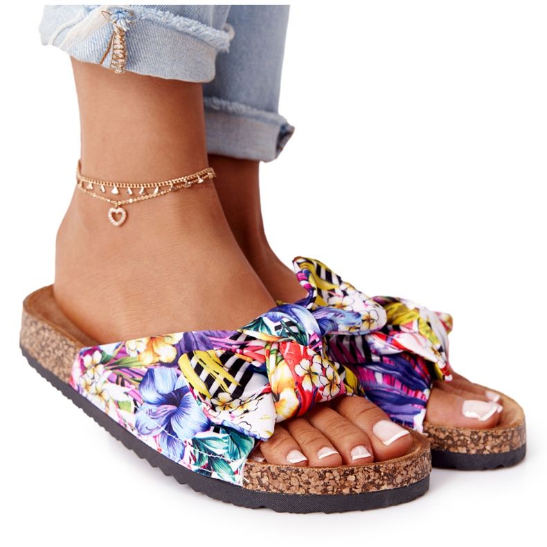 PS1 Flip Flops auf weißer Korksohle mit Wendy Flowers mehrfarbig