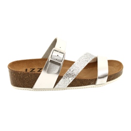 IZZI Damen Metallic Flip-Flops-Schall-Größe Ledereinsatz silber-