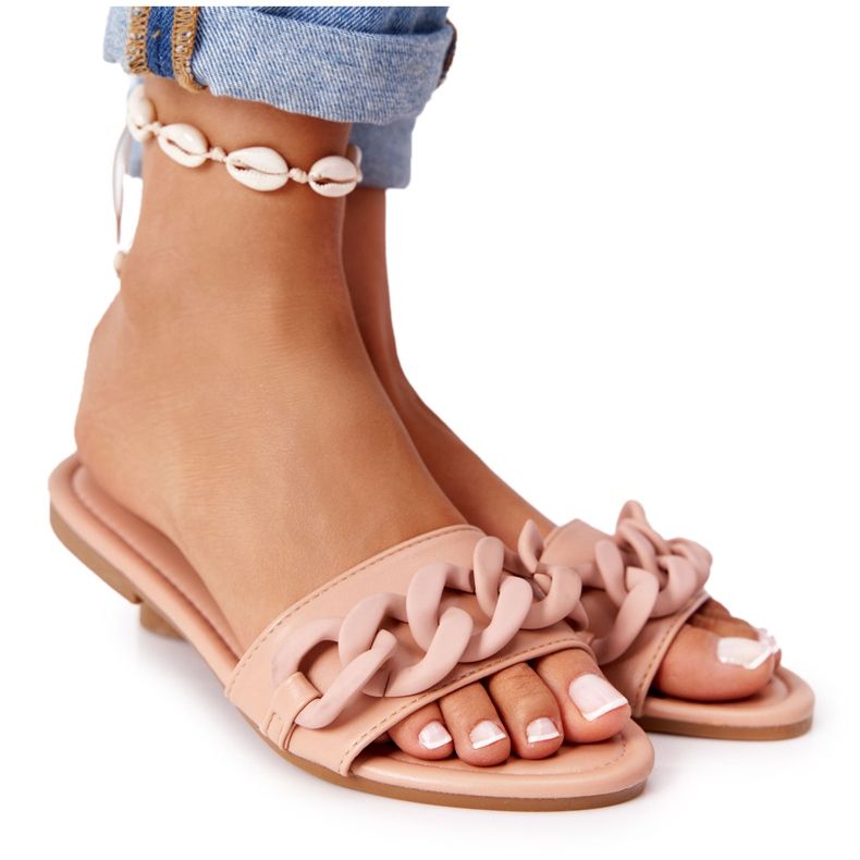 PS1 Lederpantoffeln mit Kette Kamel Schritt für Schritt khaki