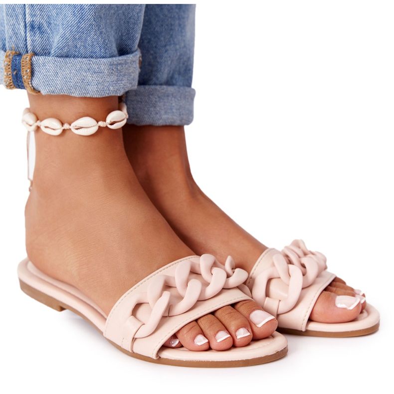 PS1 Lederpantoffeln mit einer Kette Beige Schritt für Schritt