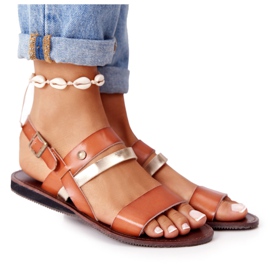 PE1 Flache Damensandalen, braun und gold Doris golden