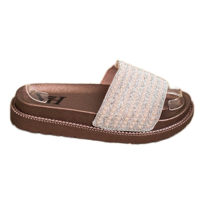 SHELOVET Hausschuhe auf der Plattform mit Zirkonia beige golden