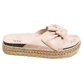 SHELOVET Espadrilles Hausschuhe mit Schleife beige