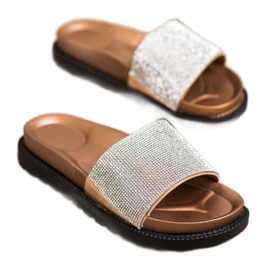 Kayla Bequeme Hausschuhe mit Zirkonia beige golden