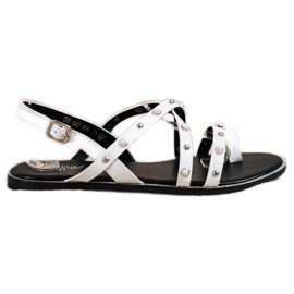 Goodin Flache Sandalen mit Strasssteinen weiß
