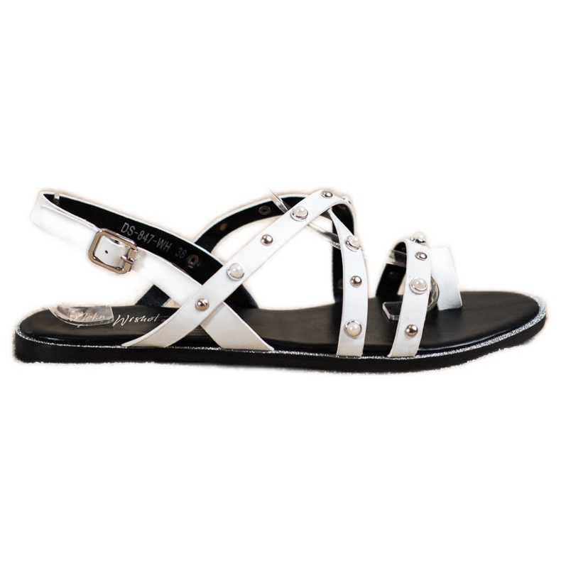 Goodin Flache Sandalen mit Strasssteinen weiß