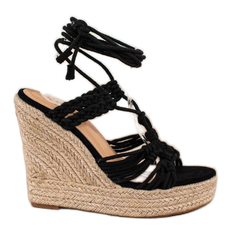 Seastar Gebundene Sandalen auf einem hohen Keil schwarz