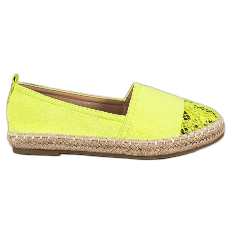 Bestelle Espadrilles mit Einsätzen in Schlangenoptik grün gelb