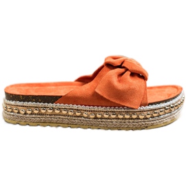 SHELOVET Hausschuhe mit Espadrilles mit Schleife orange