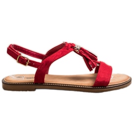 Groto Gogo Rote Sandalen mit Fransen