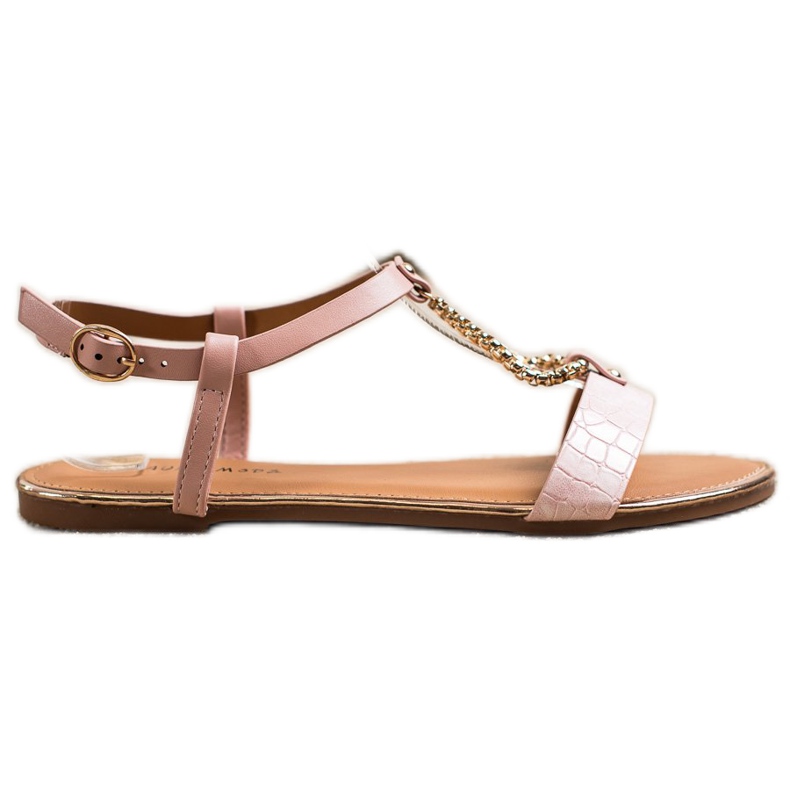 Laura Mode Sandalen mit dekorativer Kette rosa
