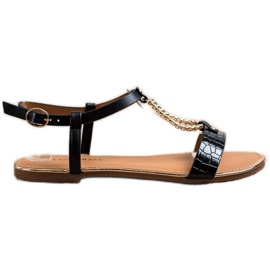 Laura Mode Sandalen mit dekorativer Kette schwarz