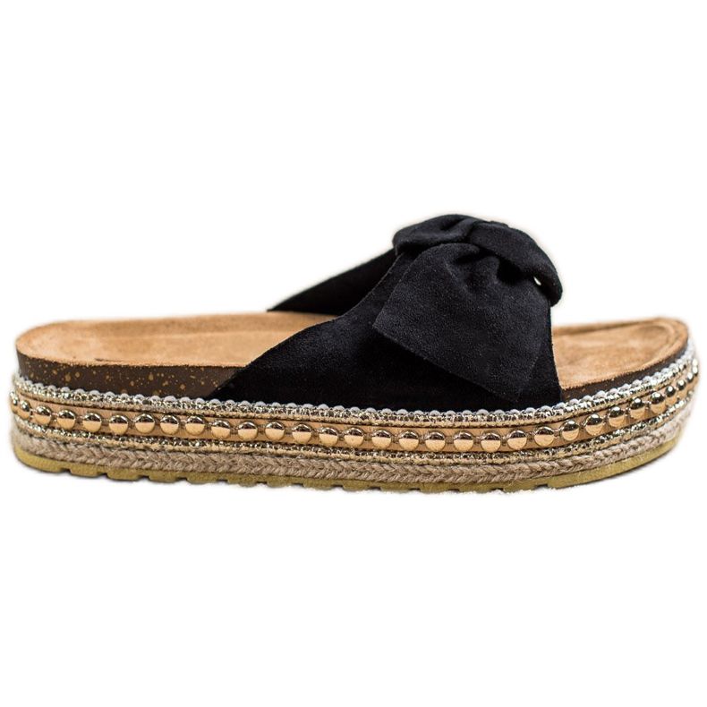 SHELOVET Espadrilles Hausschuhe mit Schleife schwarz