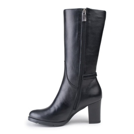 Marco Shoes Klassischer Stiefel aus schwarzem Nappaleder mit zusätzlichen Schnallen und Riemen