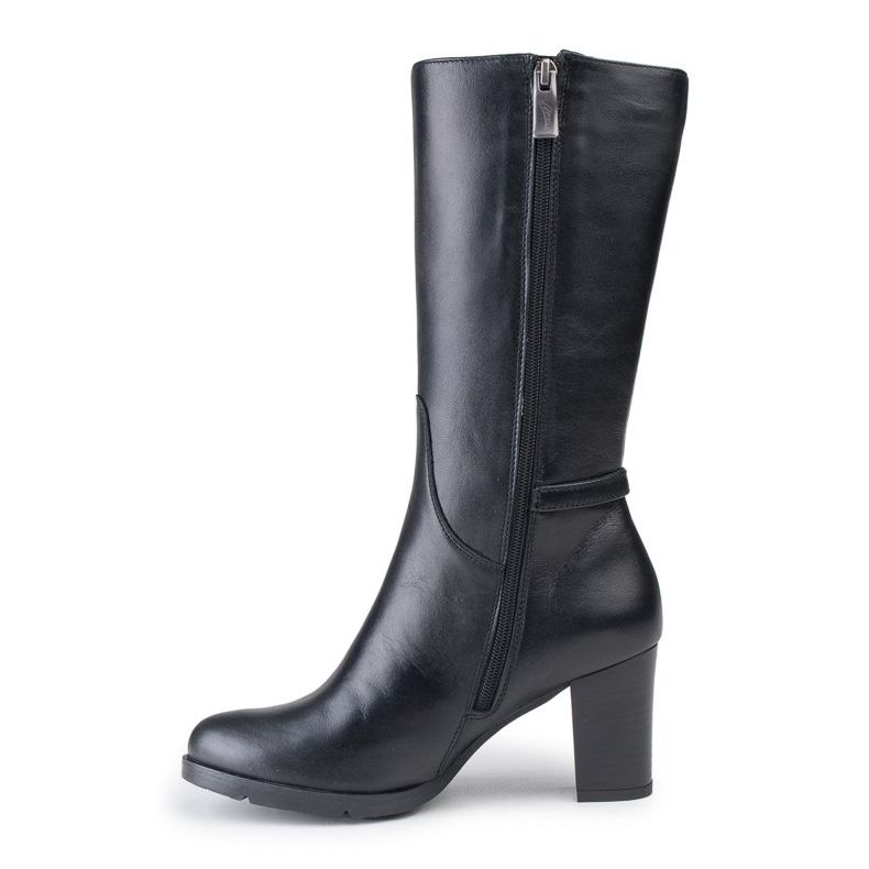 Marco Shoes Klassischer Stiefel aus schwarzem Nappaleder mit zusätzlichen Schnallen und Riemen