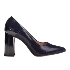 Marco Shoes Marineblaue Pumps aus poliertem Sämischleder mit lackiertem Absatz