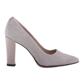 Marco Shoes graue Lederpumps mit Tupfen
