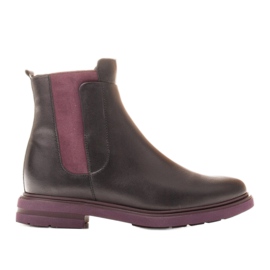 Marco Shoes Leichte Stiefeletten mit flachem Boden aus schwarzem Narbenleder mit violettem Einsatz