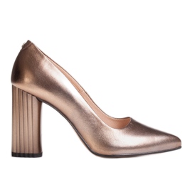 Marco Shoes Metallic-Pumps mit einem höheren gerippten Absatz braun