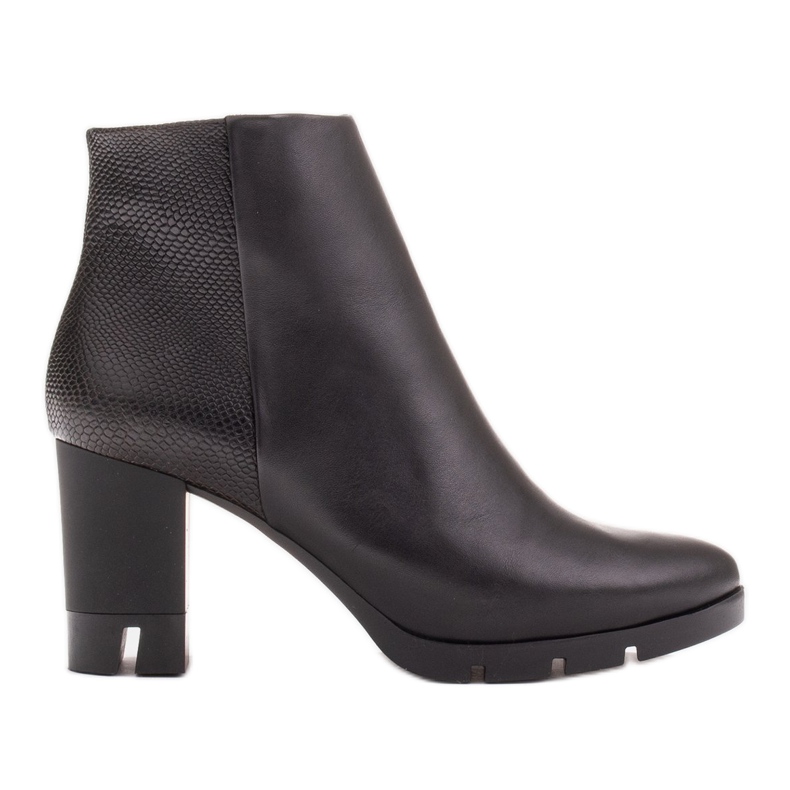 Marco Shoes Auffällige Stiefel aus naturnarbigem Leder mit dickem Absatz schwarz