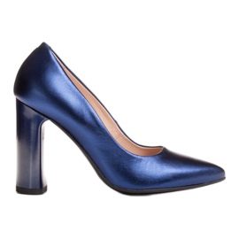 Marco Shoes Ein eleganter Pumps aus marineblauem Metallic-Leder mit höherem Absatz