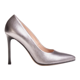 Marco Shoes Marco Stilettos aus Naturleder mit Absatz silber- grau