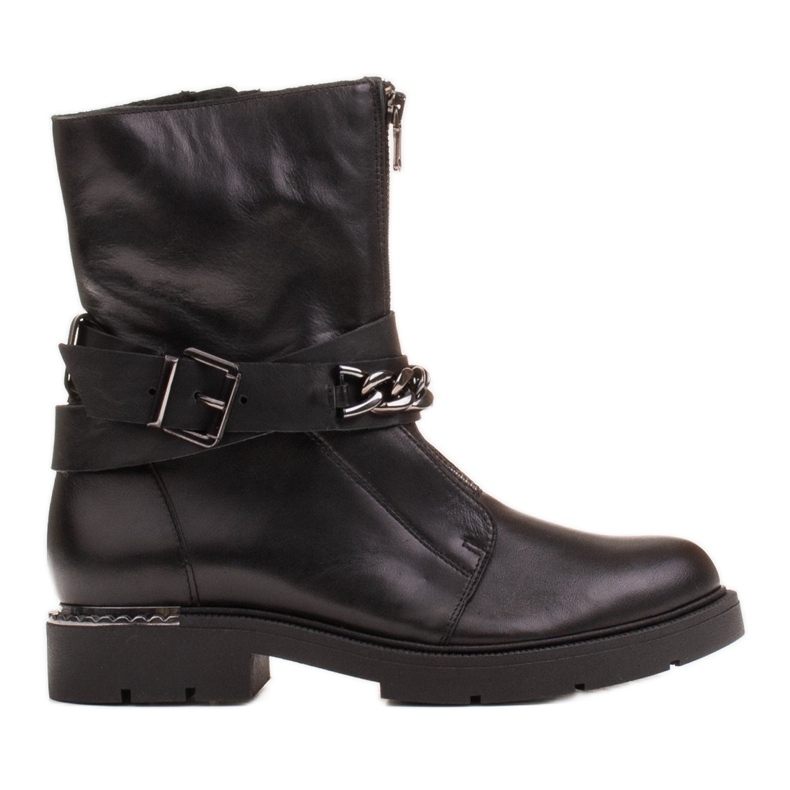 Marco Shoes Stiefeletten aus Leder mit Kette, Schnalle und Reißverschluss. Fallensteller schwarz