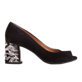 Marco Shoes Schwarze Wildleder-Pumps mit 3D-Metallic-Absatz