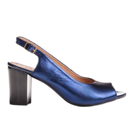 Marco Shoes Marco Metallic-Ledersandalen mit stabilem Absatz marineblau blau