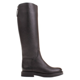 Marco Shoes Hohe flache Stiefel aus naturgeprägtem Leder schwarz